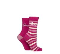 Jeep Women’s 2 Pair Striped Wool Blend Boot Socks - Warm, Thick, Cushioned Outdoor Walking, Soft & Breathable with Reinforced Heel and Toe, Everyday Comfort, Size 4-8 Magenta/Rose/Wheat