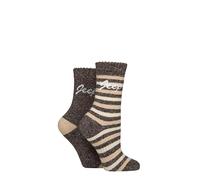 Jeep Women’s 2 Pair Striped Wool Blend Boot Socks - Warm, Thick, Cushioned Outdoor Walking, Soft & Breathable with Reinforced Heel and Toe, Everyday Comfort, Size 4-8 Chocolate/Beige/Wheat