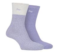 Jeep - 2 Pairs Ladies Supersoft Cute Warm Ribbed Thick Hiking Boot Socks (4-8, Cream/Lilac)