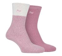 Jeep - 2 Pairs Ladies Supersoft Cute Warm Ribbed Thick Hiking Boot Socks (4-8, Cream/Rose)