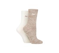 Jeep Ladies Performance Polyester Boot Socks Pack of 2 Taupe/Cream 4-8