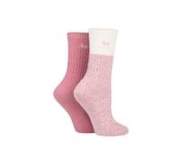Jeep 2 Pack Ladies Supersoft Warm Ribbed Thick Hiking Boot Socks - Cream / Rose - 4-8 UK