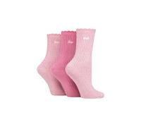 Jeep Ladies Bamboo Scalloped Top Socks Pack of 3 Cerise/Cream 4-8