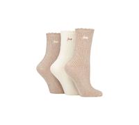 Jeep Ladies Bamboo Scalloped Top Socks Pack of 3 Taupe/Cream 4-8