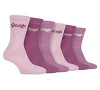 Jeep Womens 6 Pack Hiking Boot Socks Ladies Ribbed Cotton Socks for Outdoors (4-8, Rose/Cream)