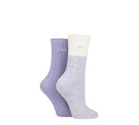 JEEP Women's Boot Socks Everyday Soft Cable Knit Breathable Plain Marl - 2 Pairs