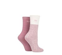 JEEP Women's Boot Socks Everyday Soft Cable Knit Breathable Plain Marl - 2 Pairs