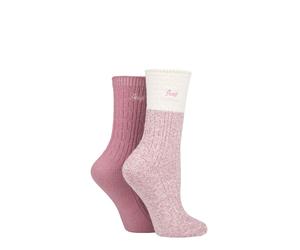 JEEP Women's Boot Socks Everyday Soft Cable Knit Breathable Plain Marl - 2 Pairs