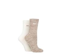 Jeep Ladies Performance Polyester Boot Socks Pack of 2 Taupe/Cream 4-8