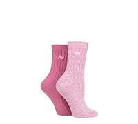 Jeep Women's Boot Socks Plain/Marl Ribbed Leg 2 Pairs Cerise/Cream 4-8