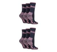 Jeep Womens Cotton Boot Socks - Luxury Terrain Calf Length Plain with Logo,Ribbed, Cushioned & Chunky for Walking, Hiking, Trekking & the Outdoors Size 4-8 6 Pair Multipack Navy