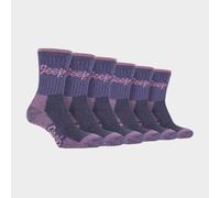 Jeep - 6 Pair Multipack Ladies Cotton Breathable Padded Hiking Socks | Womens Cushioned Anti Blister Crew Trekking Socks (4-8, Purple/Rose)