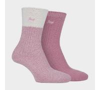 Jeep - 2 Pairs Ladies Supersoft Cute Warm Ribbed Thick Hiking Boot Socks (4-8, Cream/Rose)