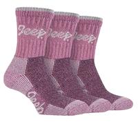 Jeep Womens TERRAIN - 3 Pairs Cotton Walking Hiking Socks for Ladies - Rose - Size UK 4-6.5