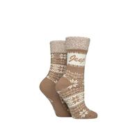 Jeep Womens Thermal Boot Socks - Fluffy Cuff Soft Top Fairisle Patterned Cushioned Warm Winter Walking, Hiking & Outdoor Wear 2 Pairs Size 4-8 (UK, Numeric, 4, 8, Regular, Regular, Fawn/Ecru)