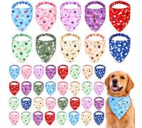 Jeere 50 Pcs Elastic Dog Bandana Set Slip-on Pet Triangle Scarf, 22-25.2" | Assorted Colourful Handkerchiefs, Washable Scrunchie Dog Scarves, Cute Paw Christmas Bandanas for Large Dogs, PET Lovers Gift