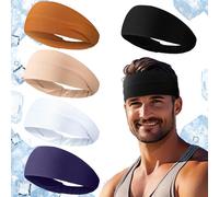 Jeere 5pcs Summer Cooling Headbands for Men Stretchy Workout Sports Sweatbands Absorb Chill Cool Hairband for Hot Weather Running Golf Athletic (Bright)
