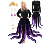 Jeere 6 Pcs Women Octopus Costume Halloween Octopus Dress Octopus Witch Costume for Adult Women Halloween Cosplay(XL)
