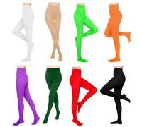 Jeere 8 Pairs Halloween Women's Solid Colored Opaque Tights Set 8 Colors 80 Denier Soft High Waist Footed Pantyhose Leggings, Halloween Color, L