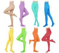 Jeere 8 Pairs Solid Color Opaque Tight Sets 8 Colors Women's 80 Denier High Waist Footed Colored Pantyhose Halloween Costume, Morandi Color, L