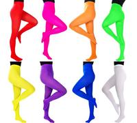 Jeere 8 Pairs Solid Color Opaque Tight Sets 8 Colors Women's 80 Denier Soft High Waist Footed Colored Pantyhose, Rainbow Color, L