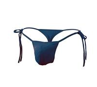 JEERLEEP Mens Sexy ice Silk Bikini Tie Side G String T Back Thongs Briefs Adjustable Underwears, Navy Blue, One Size