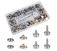 Jeesblsy Canvas Snap Fasteners Kit for Boat Cover, Stainless Steel Marine Snap Replacement Press Stud for Upholstery and Boat Cover Furniture with 2 Pcs Setting Tools (50 Sets, 2 Sizes), silver