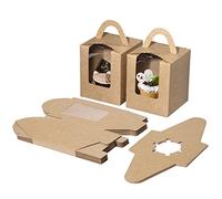 Jeesblsy Cupcake Boxes with Inserts, Kraft Paper Individual Treat Carriers Containers Holders with Window and Handle for Bakery Wrapping Packaging, 12pcs
