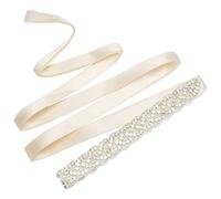 Jeesblsy Rhinestone Sash Belt with Satin Ribbon, Handmade Crystal Bridal Belt Women Bridesmaid Dress Belt for Wedding Party Prom Gowns Accessories for Women, Ivory