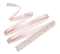 Jeesblsy Rhinestone Sash Belt with Satin Ribbon, Handmade Crystal Bridal Belt Women Bridesmaid Dress Belt for Wedding Party Prom Gowns Accessories for Women, Pink
