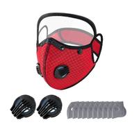 Jeesrt Reusable Carbon Filter Dust Mask, with 10 Filters, 2 Breathing Valve, face protection mask with Adjustable Goggles, for Riding, Cycling, Outdoor Work Travel (Bright red)