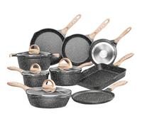 JEETEE Pots and Pans Set Non Stick 23pcs, Healthy Kitchen Cookware Sets, Induction Cooking Set W/Gray Frying Pans, Saucepans, Sauté & Griddle & Crepe Pan (PFOA Free)