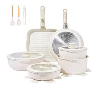 JEETEE Pots and Pans Set Non Stick 25pcs, Kitchen Cookware Sets with Detachable Handle, Induction Nonstick Cookware Set with Removable Handle, Stackable RV Cookware, Oven Safe, PFOA Free, Beige