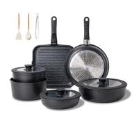 JEETEE Pots and Pans Set Non Stick 25pcs with Detachable Handle Black