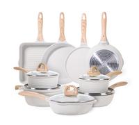 JEETEE Pots and Pans Sets Non Stick 23pcs Beige | Includes Frying Pans, Saucepans, Saute Pan, Griddle, Pancake Pan, Induction Compatible, PFOA-free, Healthy Coating