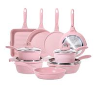 JEETEE Pots and Pans Sets Non Stick 23pcs Pink | Includes Frying Pans, Saucepans, Saute pan, Griddle, Pancake pan, Induction Compatible, PFOA-free, Healthy Coating