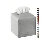 Jeethemy Tissue Box Cover, Square PU Leather Tissue Box Holder, Modern Tissue Case Facial Paper Organizer Dispenser，5X5X5'',Single Light Grey