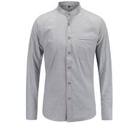 JEETOO Mens Grandad Collar Oxford Shirt Long Sleeve Solid Color Mens White Nehru Collar Shirt(Small, Gray)