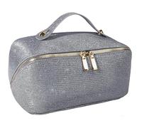 JeeVoya Makeup Bag for Women Travel Cosmetic Bag Toiletry Oraganizer Case Bag Travel Essentials Portable Pouch with Waterproof Large Capacity PU Leather Lining, Silver