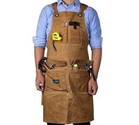 Jefaniim Waxed Canvas Shop Apron for Men & Women.Woodworking Aprons Heavy Duty Work Apron with Pockets. Big Bulk Tool Apron with Adjustable Cross-Back Strap.Adjustable S to XXL (Brown)