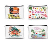 JEFBFBWE 4 Pcs Florida Makeup Bag,Florida Souvenirs and Gift,Travel Vacation Cosmetic Zipper Bag for Her,Mom,Sisters,Friends and Teachers