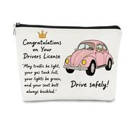 JEFBFBWE New Driver Makeup Bag,Celebration Gifts for Women Passing Driving Test,Pass the Drive Test Lucky Bag,Lucky Gift for Wife,Daughter,Cosmetic Pouch for Girls