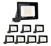 Jefedana 【8PCS】 50W LED Outdoor Floodlight 5000LM IP66 Waterproof Super Bright Outdoor LED Spotlight Warm White (3000K) Security LED Spotlight for Stadiums, Factories, Parking, Gardi