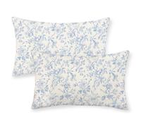 JEFERSO Baby Blue Floral Pillow Covers 12x20 Set of 2 Vintage Rustic Toile Chinoiserie Floral Throw Pillows Blue and Cream Flower Decorative Pillowcase Outdoor Decor Linen Cushion Case for Couch Sofa