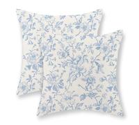 JEFERSO Baby Blue Floral Pillow Covers 16x16 Set of 2 Vintage Rustic Toile Chinoiserie Floral Throw Pillows Blue and Cream Flower Decorative Pillowcase Outdoor Decor Linen Cushion Case for Couch Sofa