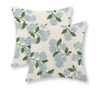 JEFERSO Blue Hydrangea Floral Pillow Covers 20x20 Set of 2 Spring Summer Floral Decorative Pillow Cases Rustic Flowers Decor Throw Pillows Holiday Outdoor Linen Farmhouse Cushion Case for Couch Sofa