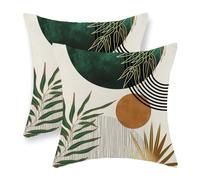 JEFERSO Boho Pillow Covers 18x18 Set of 2, Green Gold Throw Pillows Summer Orange Sun Green Tropical Leaf Decor Mid Century Pillowcase Outdoor Decorations Bohemian Linen Cushion Case for Couch Home