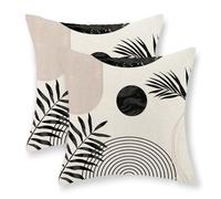 JEFERSO Boho Pillow Covers 18x18 Set of 2 Mid Century Black Beige Tropical Leaf Throw Pillow Covers Outdoor Modern Abstract Decorative Pillow Cases Farmhouse Linen Cushion Case Decor for Couch Sofa