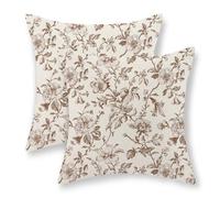 JEFERSO Brown Floral Pillow Covers 16x16 Set of 2 Brown and Cream Chinoiserie Floral Decorative Throw Pillows Vintage Rustic Toile Flower Pillowcase Outdoor Decor Linen Cushion Covers for Couch Sofa