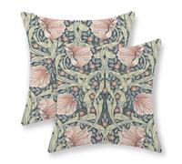 JEFERSO Green Pink Floral Pillow Covers 18x18 Set of 2 William Morris Throw Pillows Vintage Botanical Flower Art Decorative Pillow Cases Outdoor Decor Farmhouse Linen Cushion Case for Couch Sofa